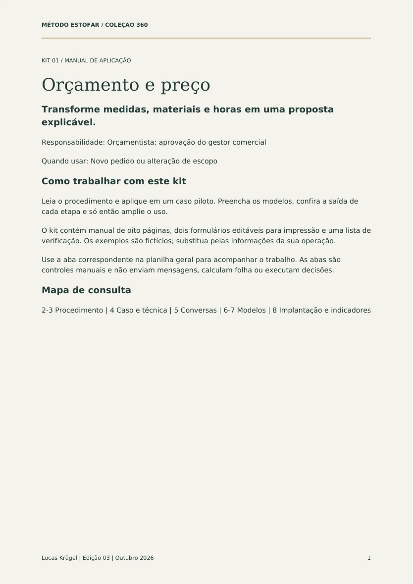 Capa do kit Orçamento e preço